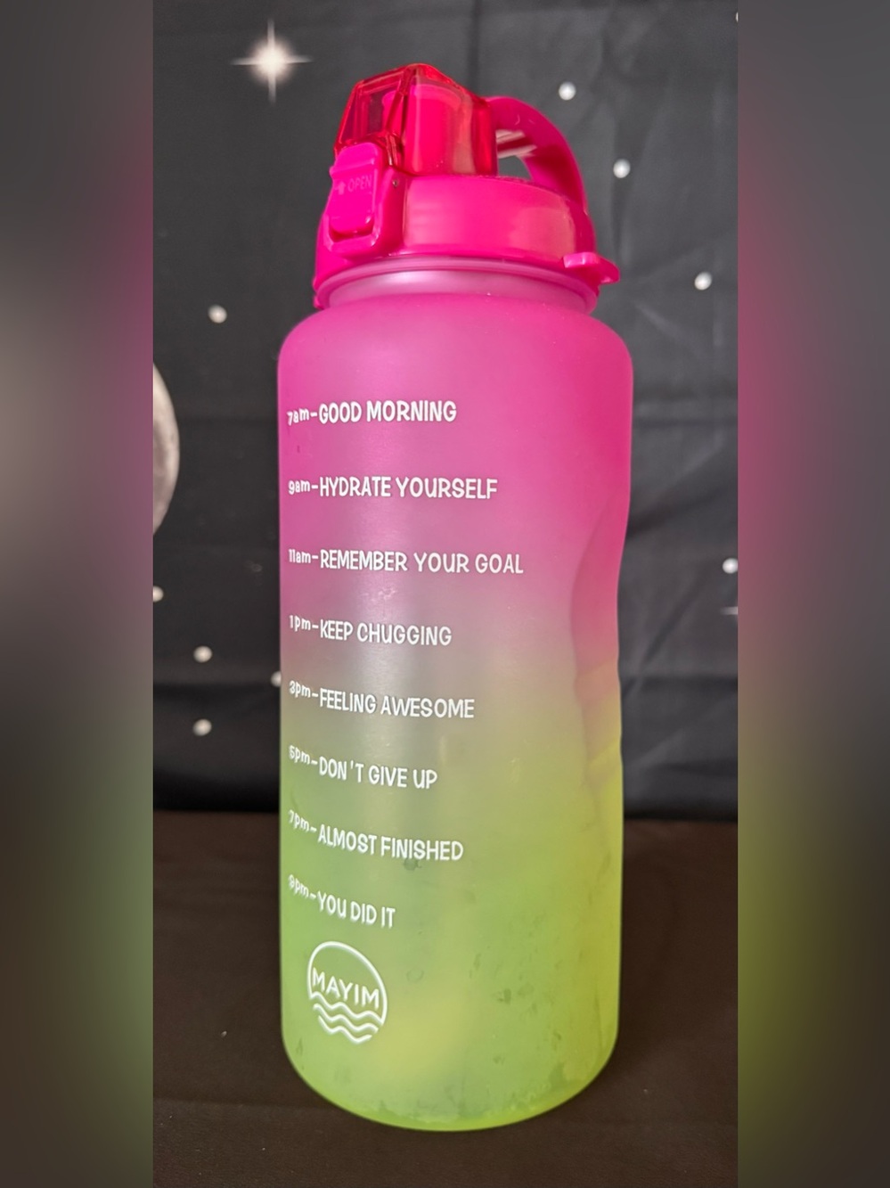 💧Motivational Gradient Water Bottle -Ombré Pink to Green in Fair Cond.